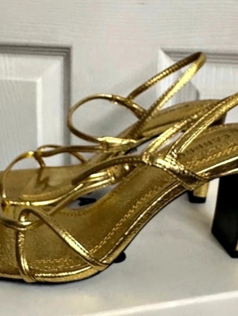 Sandro Faye Metallic Square Toe Strappy Slingback Sandals Heels Gold EU 40